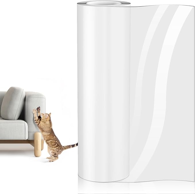 Anti Cat Scratch Furniture Protector (17.3" x 118") Single Sided | Thicken Vinyl Transparent Cat Anti Scratch Tape Flexible Couch Protector from Cat Claw Sticky Paws for Sofa, Door, Wall, Bed