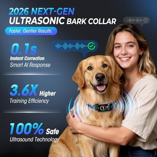 Ultrasonic Bark Collar for Large Medium Small Dogs, Humane No Bark Collar with Beep & Vibration, Smart Barking Collar with 7 Adjustable Sensitivity Levels, Rechargeable Bark Collar for Dogs,Waterproof