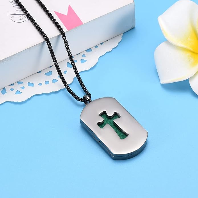 Cross Essential Oil Diffuser Necklace Aromatherapy Pendant Locket Jewelry Stainless Steel Perfume Necklace| 22 Adjustable Chain| 12 Refill Pads| Gift Box