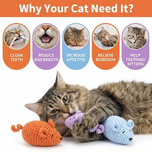 Cat Toys Mice, Catnip Toys Mouse for Indoor Cats, 3 Pcs
