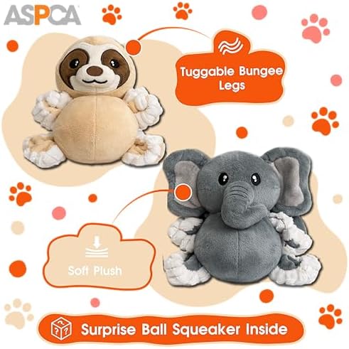 ASPCA 2 Pack Plush Dog Toy with Squeaker for Small & Medium Dogs, Soft Durable Stuffed Pet Toy for Fetch, Tug & Cuddle, Interactive, Lightweight, Engaging Play Toy for Dogs