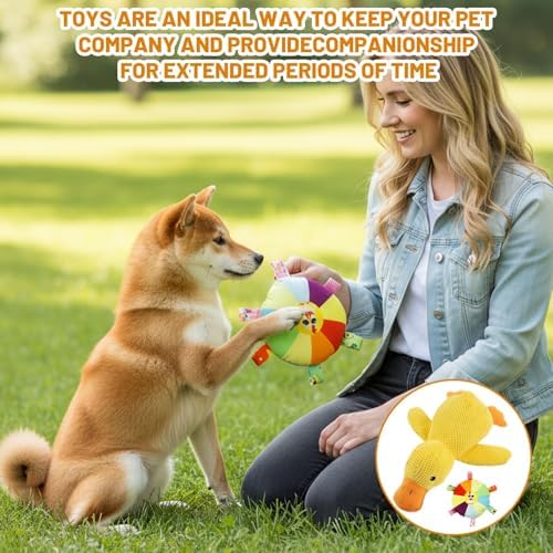 Squeaky Yellow Duck Dog Toy, Indestructible Plush Chew Toy for Small Medium Large Dogs, Durable Floppy Duck Toy to Reduce Anxiety & Destructive Behavior