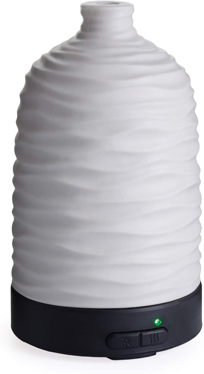 Airome Harmony Medium Porcelain Essential Oil Diffuser|100 mL Humidifying Ultrasonic Aromatherapy Diffuser 8 Colorful LED Lights, Intermittent & Continual Mist, Auto Shut-Off, White
