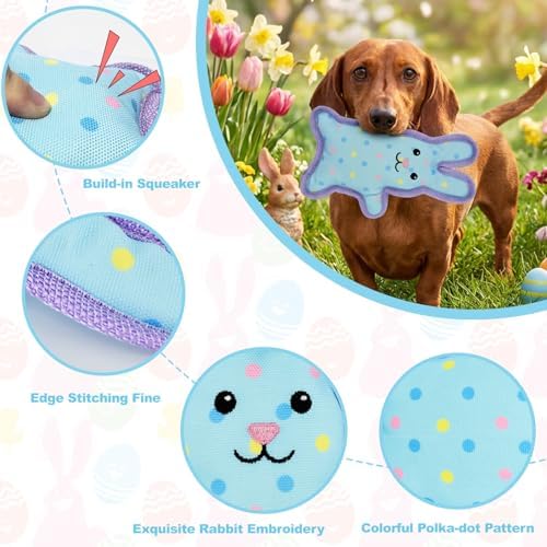 Easter Dog Squeak Toys Polka-dot Rabbit Interactive Stuffed Puppy Teething Toys Durable Canvas Chew Toys for Small Medium Dogs Tough Dog Gifts for Boredom (Rabbit)
