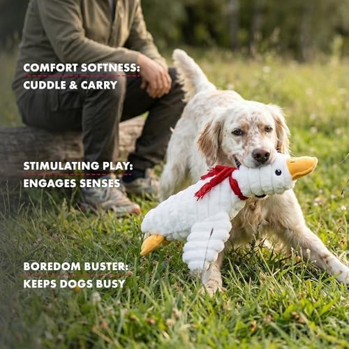 Pet Lou 36 Inch Goose Dog Toy, Plush Squeaky Dog Toy with Crinkle and Grunter, Interactive Dog Toy for Puppies and Dogs, White