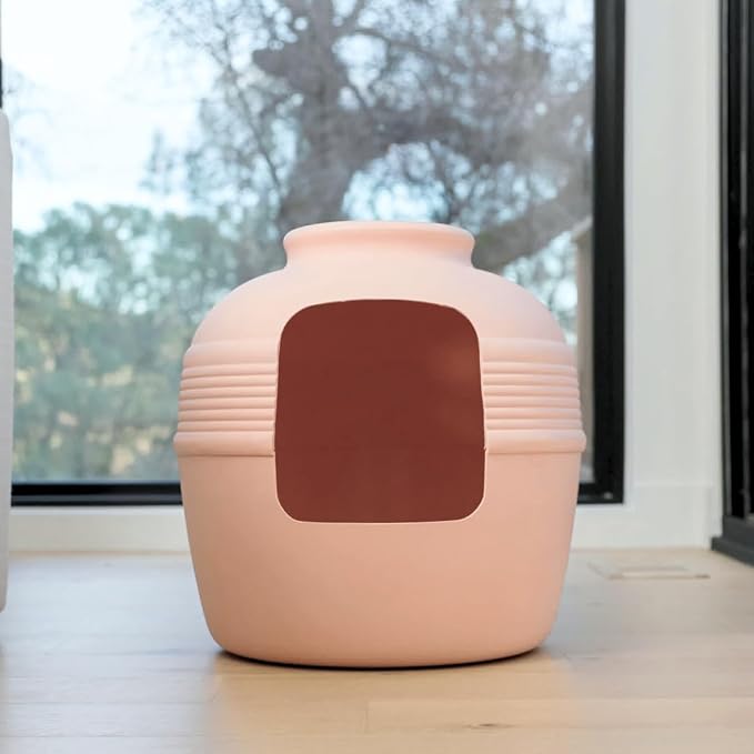 Good Pet Stuff Hidden Litter Box Planter, Decorative Cat Litter Enclosure with Carbon Filter, Upgraded Design, Easy to Clean, Replacement Kit, Original Round Style, Blush Coral