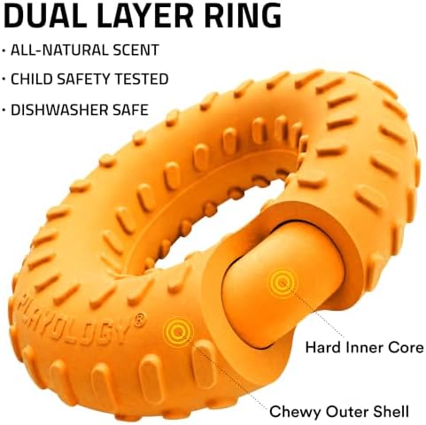 Playology Dual Layer Ring Dog Toy for Aggressive Chewers, Cheddar Scent
