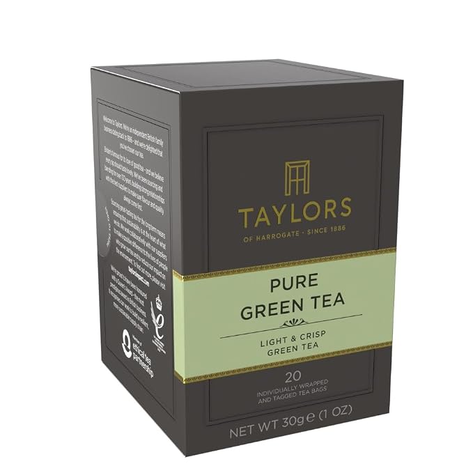 Taylors of Harrogate Pure Green Tea Individually Wrapped Bags, 20 Count (Pack of 6), Delicate, Mellow and Crisp, Caffeinated, Enjoy Hot or Iced, 120 Teabags Total