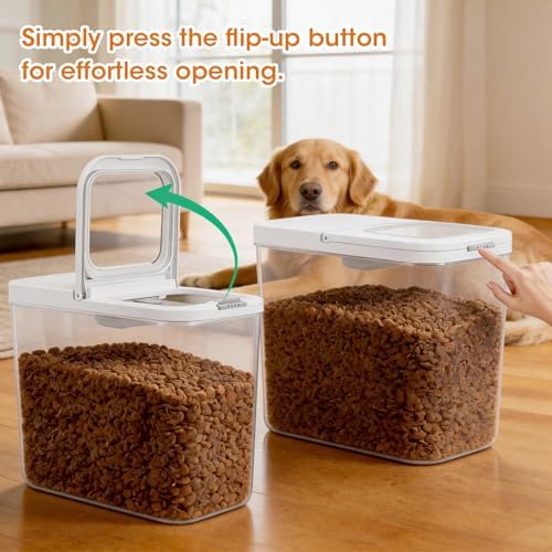 TBMax Dog Cat Food Storage Container 12Lbs with Airtight Flip-up Lid, Large Pet Food Dog Treat Container with Scoop, Airtight Food Storage Bin for Kitchen Organization