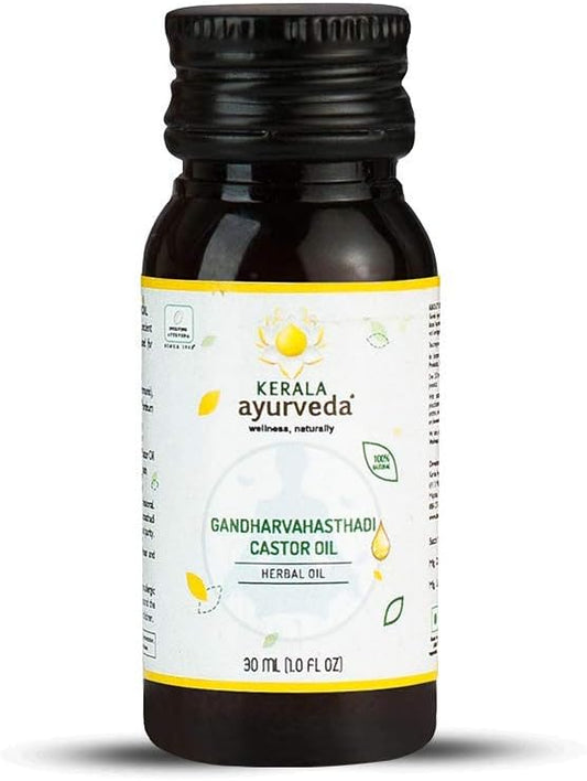 Kerala Ayurveda Gandharvahasthadi Castor Oil - Ayurvedic Oil for Internal Use to Balanc Vata, Maintain Optimal Colon Health, and Aids in Easy Elimination, 1.01 Fl Oz