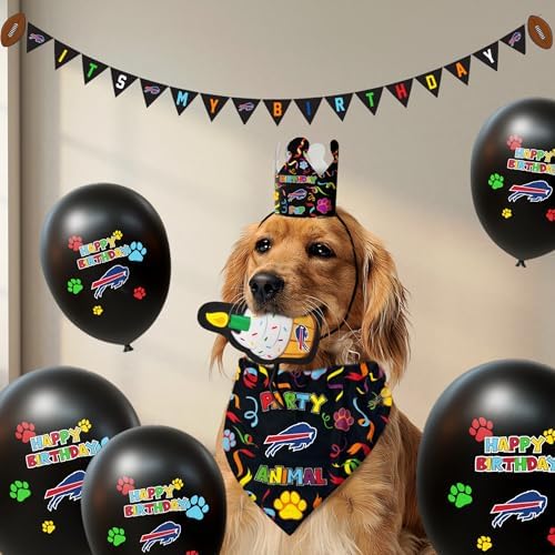 NFL Buffalo Bills Pet Birthday Bandana, NFL Dog Birthday Party Set and Costume, Licensed Dog & Cat Birthday Party Scarf, Football Team Pet Outfit, Puppy Bday Accessory, Size Small/Medium