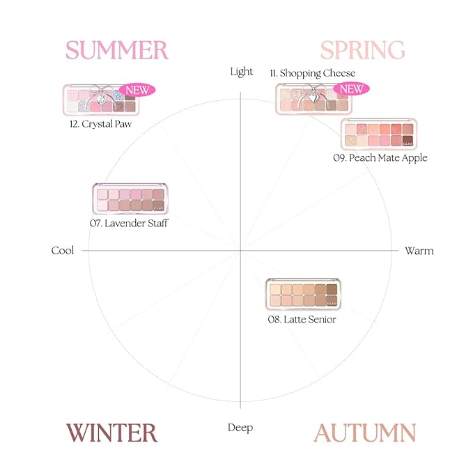 CLIO Pro Eye Palette Air, 12-Color Eye Shadow Palette, Matte Shimmer Mix, Air-Fit Blendable Pigmented Buildable Color, Low Fallout, Cool Light Neutral Tone, Daily Korean Makeup (12 CRYSTAL PAW)