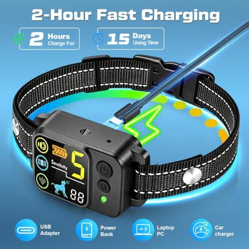 Citronella Bark Collar Spray Dog Collar, 5 Modes & Levels, No Spray Refill | Anti Bark Training Collar, beep/vibration/spray 5 modes, IP66 waterproof, for S/M/L Citronella Dog Collar,with 2 straps Black