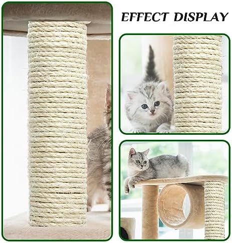 White Sisal Rope 1/4 Inch by 65-Feet for Cat Scratching Post Tree Tower Replacement Repair and Replace, DIY Hemp Twine Rope for Kittens Shelves Furniture Window Bed Perch Kicker Toys, 6mm by 20m
