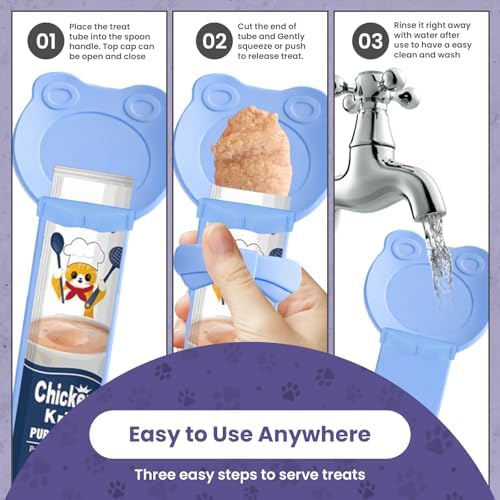 Lickable Cat Treat Spoon, Puree Squeeze Feeder, Silicone, Blue