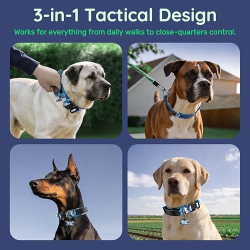Premium Tactical Dog Collar - Adjustable Military Heavy Duty Dog Collar for Medium Large Dogs - Durable Metal Buckle Dog Collar with Leather Control Handle and Soft Comfortable Padding