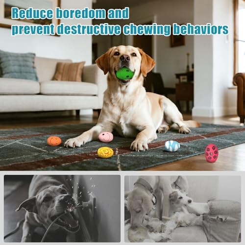 Dog Toys, Squeaky Latex Rubber Bouncy Balls, Squeaky Egg Dog Toys Balls, 3 Pack Interactive Squeak Dog Toy Set for Medium Large Breeds Dogs (3 Pack-A, Large)