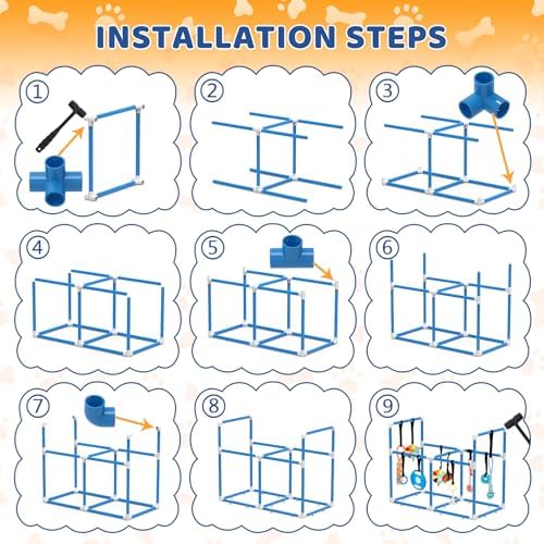Large Puppy Play Gym & 10 Toys (Blue,33.5″ x 28.5″ x 19.6″‌)