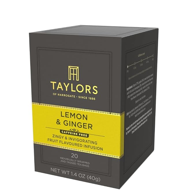 Taylors of Harrogate Lemon & Ginger, Herbal Tea, Individually Wrapped Bags, 20 Count (Pack of 6), Cleansing, Invigorating and Citrussy, Caffeine-Free, Enjoy Hot or Iced, 120 Teabags Total