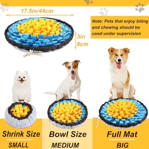 SZEE Snuffle Mat for Dogs, Adjustable Sniffing Mat for Smell Training and Slow Eating, Dog Snuffle Pad for Mental Stimulation and Enrichment, Interactive Toys for Pets (Yellow and Blue)