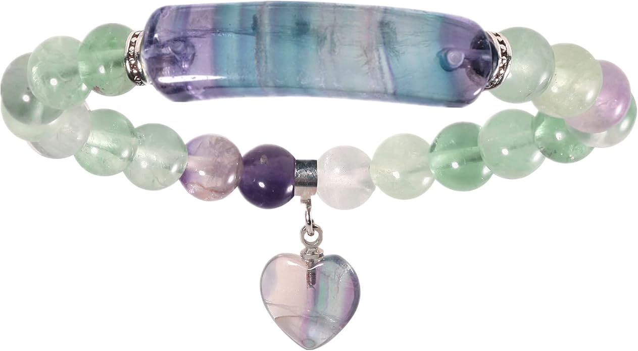 TUMBEELLUWA Healing Stone Bracelet 8mm Beads Chakra Crystal Energy Heart Charm Bracelet Handmade Jewelry for Women
