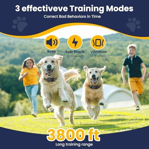 Wireless Dog Fence System, Electric Fence for Dogs with Training Collar 185 Days Standby Time, Waterproof & Flash Light Portable Dog Perimeter Collar with 3 Training Mode for 2 Dogs Large Medium