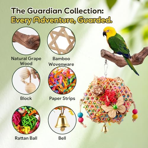 Bird Toys, Parakeet Foraging Toys, Hanging Chewing Toys with Natural Wooden Perches, Bird Cage Accessories, Suitable for Parakeets, Cockatiels, Budgies, Lovebirds & More