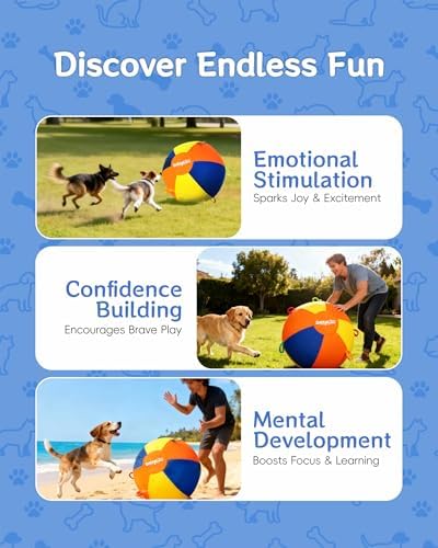 Herding Ball for Dogs, 22'' Dog Training Balls with Straps for Australian Shepherd, Border Collie, Cattle Dog, Large Breed Outdoor Play