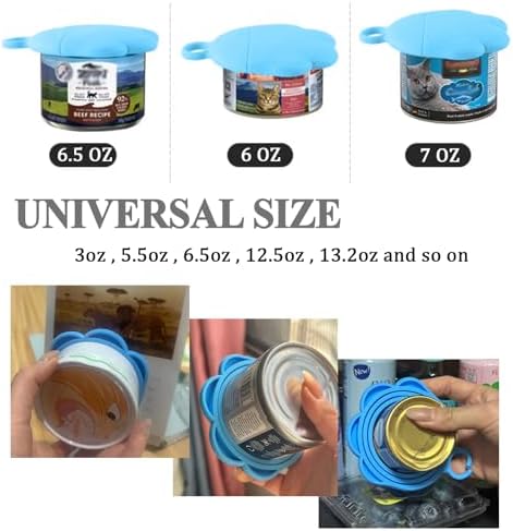 Cat Food Can Spoon & 3 Pcs Can Lids | Cute Paw Shape Covers & Opener for Wet Food | Universal BPA Free Silicone for Cats and Dogs Food(Blue)