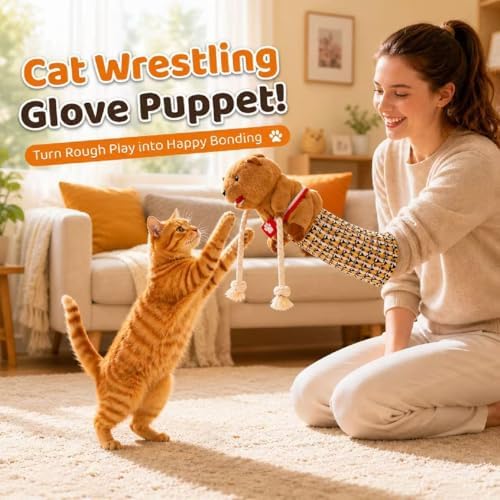 Cat Wrestling Glove Puppet - Interactive Bite Resistant Cat Toy with Arm Sleeve for Scratch Protection, Catnip Caterpillar & Bells | Fun Cat Hand Puppet Gift for Cat Lovers