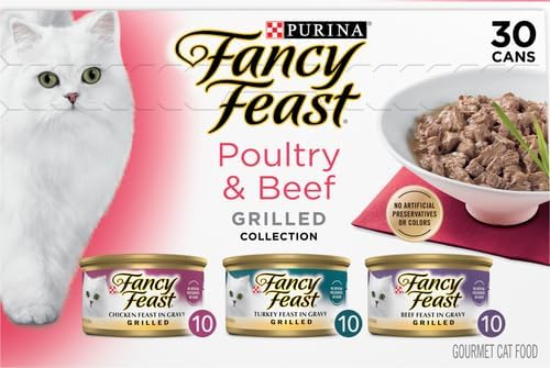 Fancy Feast Purina Grilled Wet Cat Food Poultry and Beef Collection Wet Cat Food VarietyPack - 3 Ounce (Pack of 60)