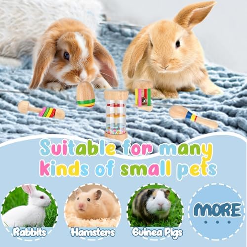 MEWTOGO 5 Pcs Wooden Bunny Toys, Safe & Bite-Resistant