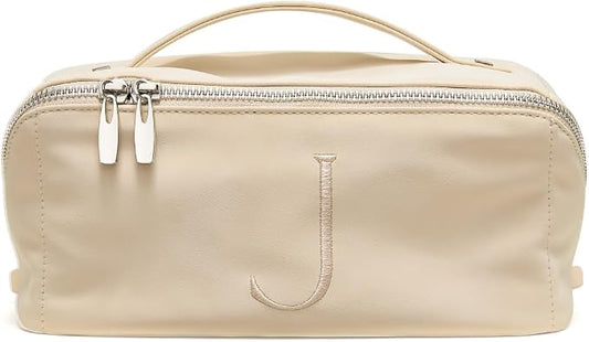 EACHY Travel Makeup Bag, Large Capacity Cosmetic Bag for Women, Waterproof PU Leather, Flat Open Portable Toiletry Bag for Skincare, Brushes & Travel Essentials