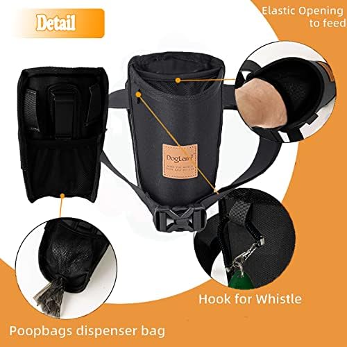 Dog Treat Training Pouch 3 Ways to Wear Elastic Leak-Proof Food Mesh Design Built-in Poop Bag Dispenser Adjustable Multifunctional Shoulder/Waist Bag for Pet Walking and Travel（Black）
