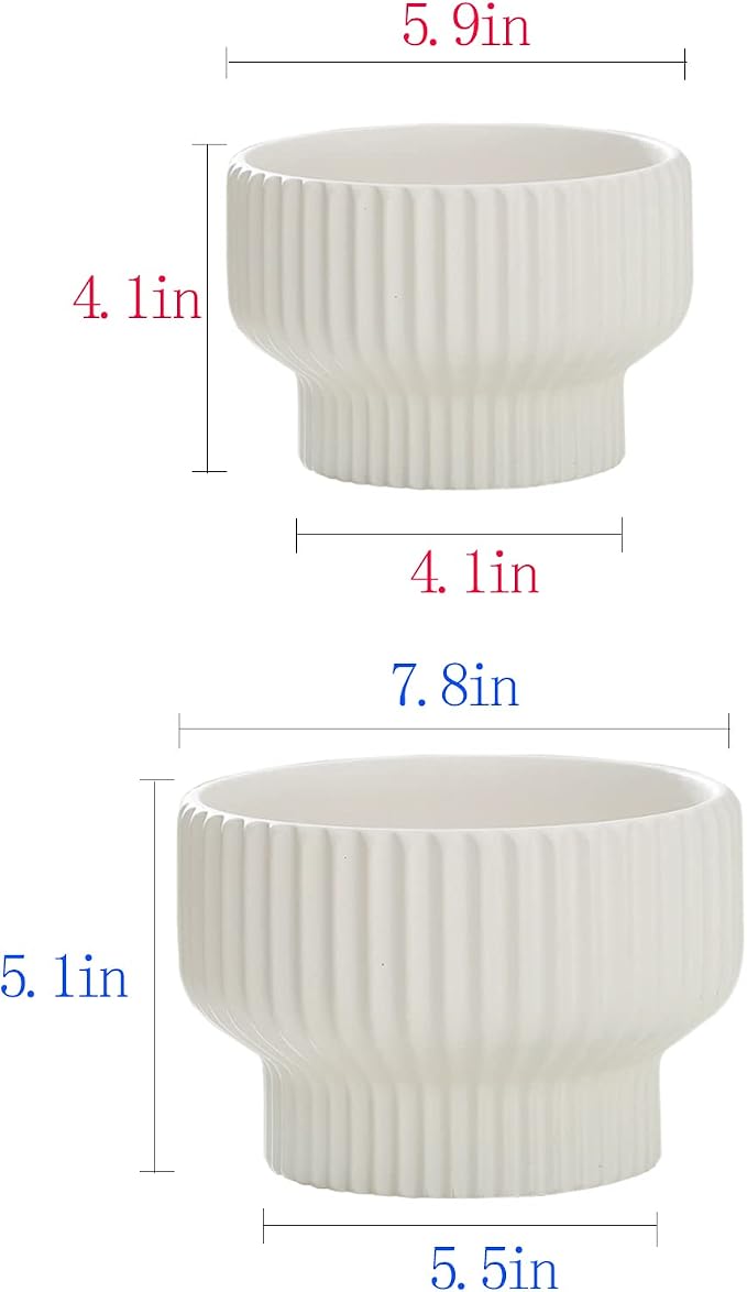Puoyik 2 Piece Set of Flower Pots 8/6 inches, Ceramic Flower Pots with Drainage Holes, Indoor and Outdoor Plant Flower Planter (7.8/5.9 White)