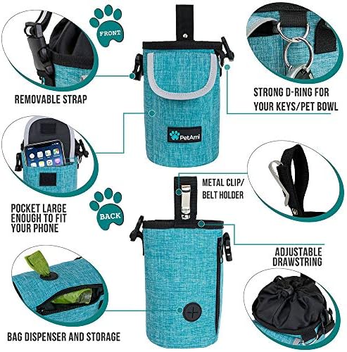 PetAmi Dog Treat Pouch, Large Hands-Free Training Bag, Teal Sea Blue