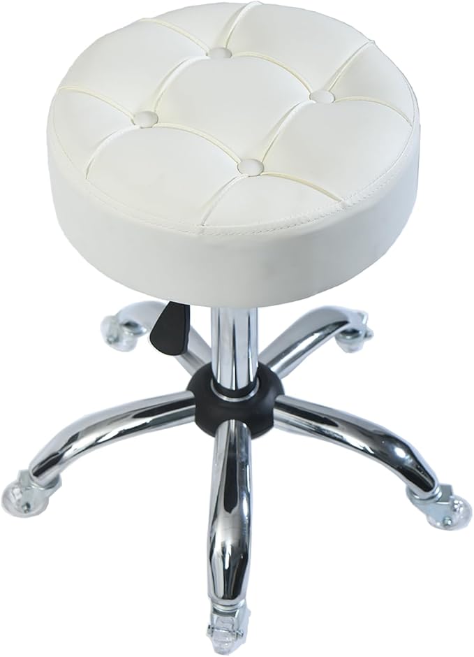 ACEQLYT® Round Rolling Stool with Wheels, Heavy Duty 400lb, Height Adjustable Swivel Drafting Stool for Shop, Salon, Home, Office, Tatoo, Medical, Massage (White)