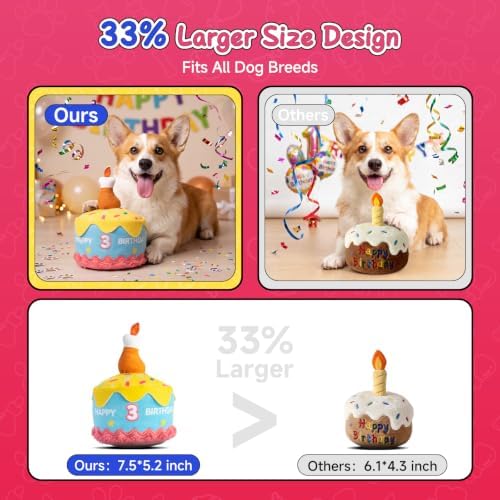 Dog Birthday Cake Toy Decorations, Larger Squeaky Plush Dog Cake Toys