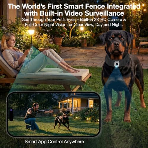GPS Wireless Dog Fence No Subscription, Full App Control, Custom Virtual Fence, WiFi & SIM Card Supported, First‑Person View, Two‑Way Audio, Adjustable for Medium & Large Dogs