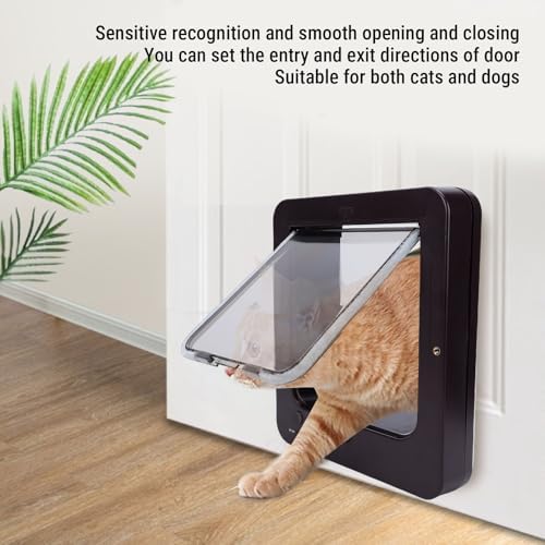 Asixxsix Smart Cat Door with 2 Collar Sensor, Collar Activated Pet Door, 10.35x11.73x3.31in Cat Flap Automatic Pet Door Pet Gate for Interior and Exterior Doors