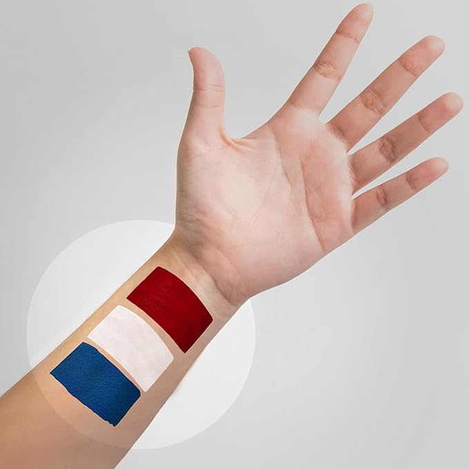 Kraze FX Red White Blue Face Paint Set (25 gm Each) - Hypoallergenic, Non-Toxic, Water Activated Professional Face & Body Painting Makeup for Patriotic Events, 4th of July America, Halloween