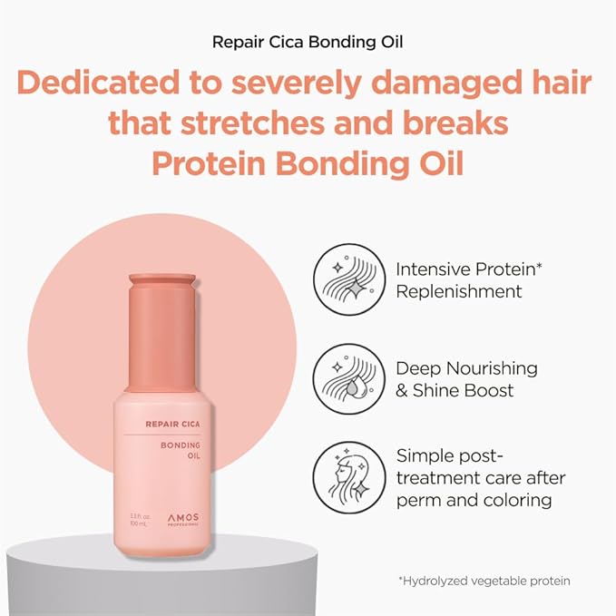 AMOS PROFESSIONAL Repair Cica Bonding Hair Oil l With Cica Protein for Split Ends & Breakage, Deep Nourishing & Shine Boost l Bonding Technology, 3.3 fl. oz.