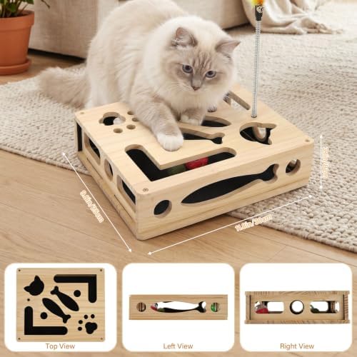 2026 New Cat Nail File Scratcher Puzzle Enrichment Box with Built-in Sandpaper 5 Balls & 1 Feather Wand Toys, Rufftopia Cat Claw Saver Interactive Toy Stress-Free Alternative to Clippers & Grinders