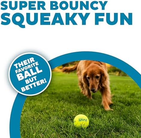 Outward Hound Squeaker Ballz Tennis Ball Dog Toy, Large, 3", 4-Pack | Squeaks & Bounces, Bright Colors, Interactive Fetch & Training, Indoor Outdoor, Moderate Chewers, Large Dogs (50 lbs & Over)