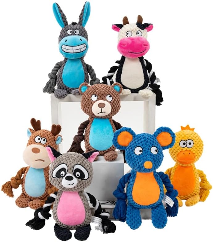 Raccoon Plush Dog Toy with Squeaker, Crinkle Paper & Rope for Small Dogs