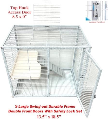 X-Large 31"x18.5"x53.5"H 4-Tiers Deluxe Two Full Story Double Unit Double Large Front Doors Tight 1/2-inch Wire Spacing for Feisty Ferret Hammock Chinchilla Cat Sugar Glider Critter Home On Wheels