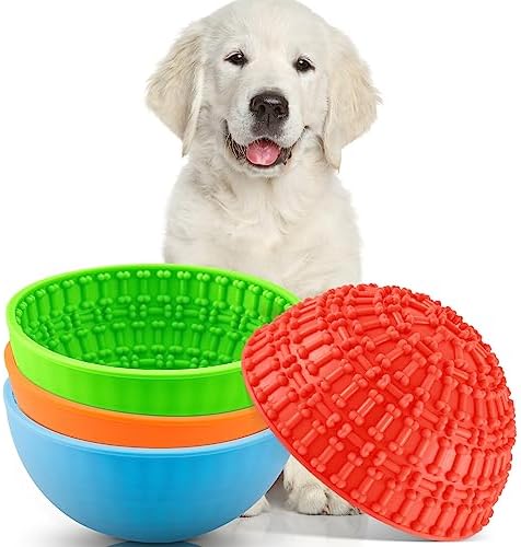 Patelai 4 Pcs Dog Enrichment Lick Bowls, Interactive Dog Slow Licking Feeder Bowl, Boredom Anxiety Eliminate, Mat Wobble Silicone Freeze Feeder for Pet Oral Health for Calming Toy, 4 Colors