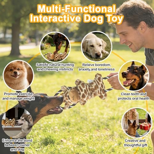 15.55 Inch Giraffe Squeaky Dog Toy with Crinkle Paper & Rope, Plush Chew Toy for Puppy Teething, Interactive Tug of War Toy for Small Medium Large Dogs