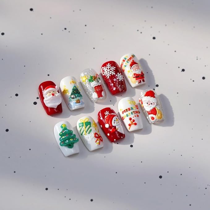Christmas Nail Stickers for Nail Art, 5D Embossed Self-Adhesive Snowflake Socks Nail Decals, Mushroom Nail Supplies Nail Art Design Accessories for Women and Girls Manicure DIY Decoration