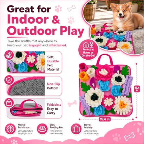 Snuffle Mat for Dogs Sniffing Feeding Mat for Small and Medium Breed Dogs and Cats Non-Slip/Portable/Durable Interactive Puzzle Pet Puppies Toys Encourages Natural Foraging Skills